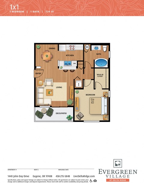 1bed 1bath 720 Sqft